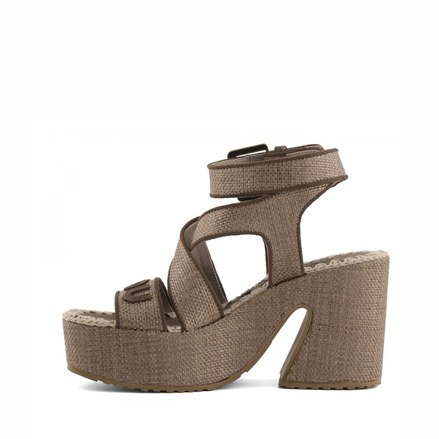 Mou sandal Raffia platform lace up Nut Brown