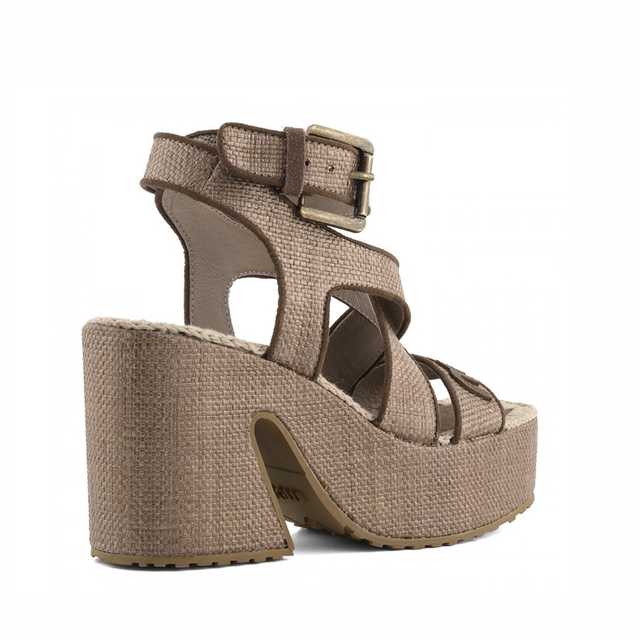 Mou sandal Raffia platform lace up Nut Brown