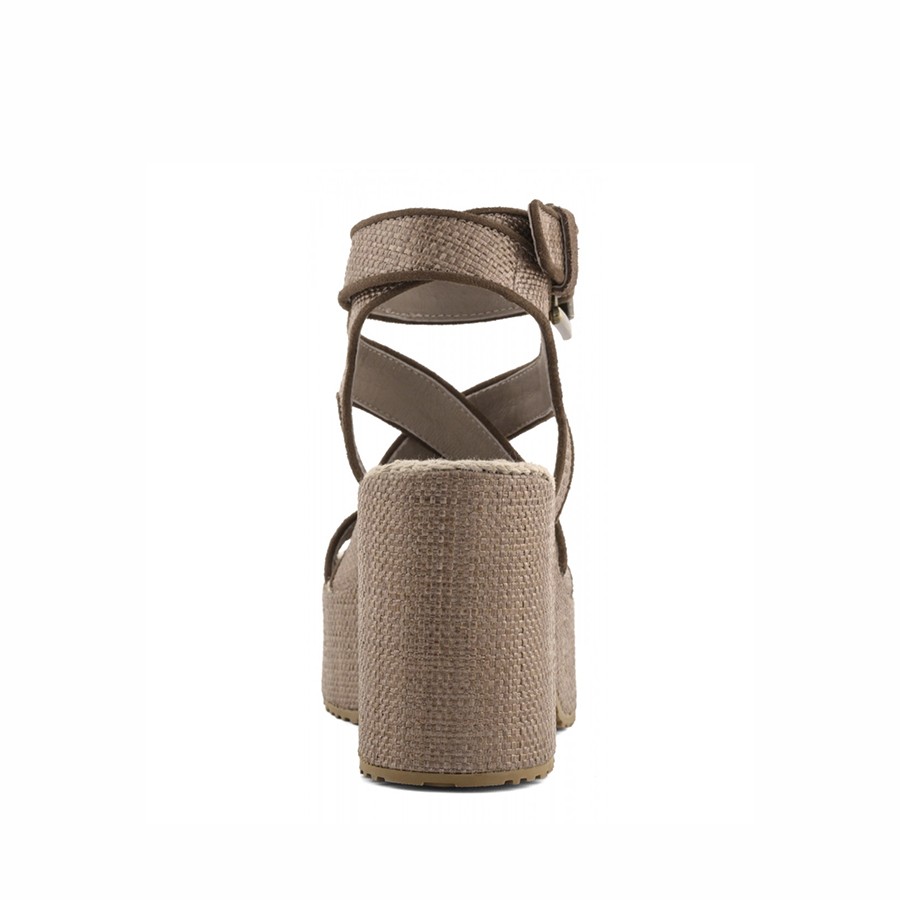 Mou sandal Raffia platform lace up Nut Brown