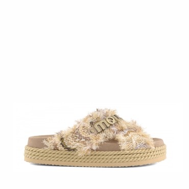 Mou Criss-cross multicolor raffia sandal terra