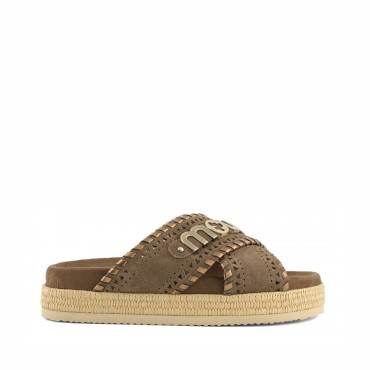 Mou Criss-cross sandal metal stitching Nut Brown Pink Sand