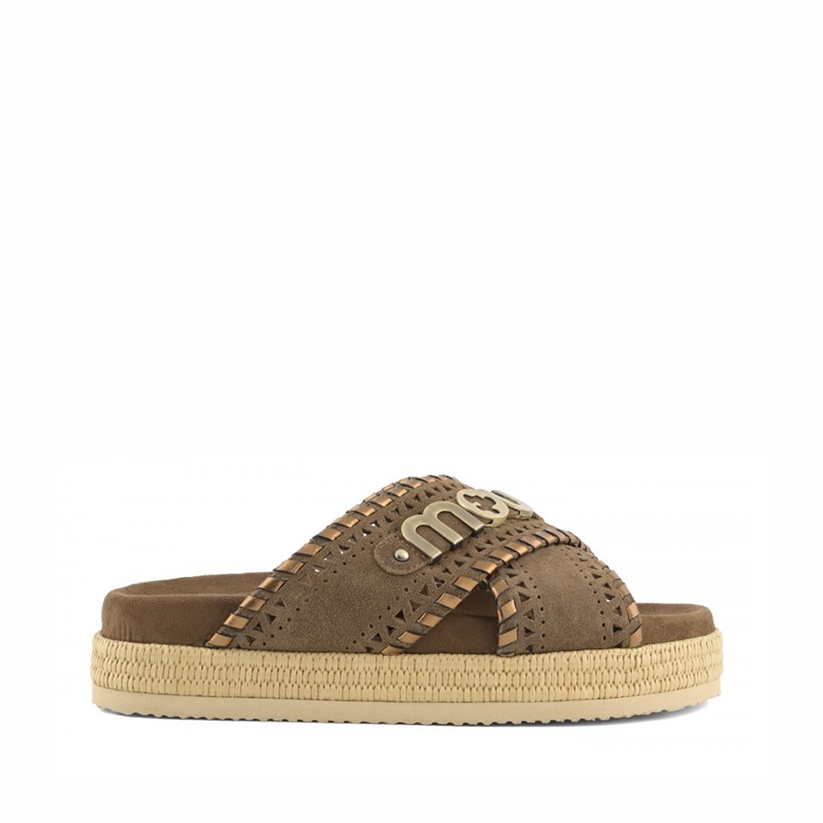 Mou Criss-cross sandal metal stitching Nut Brown Pink Sand