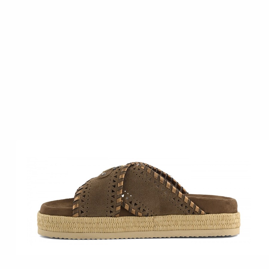 Mou Criss-cross sandal metal stitching Nut Brown Pink Sand