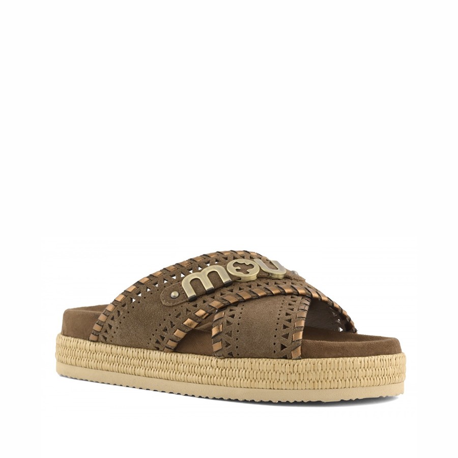 Mou Criss-cross sandal metal stitching Nut Brown Pink Sand
