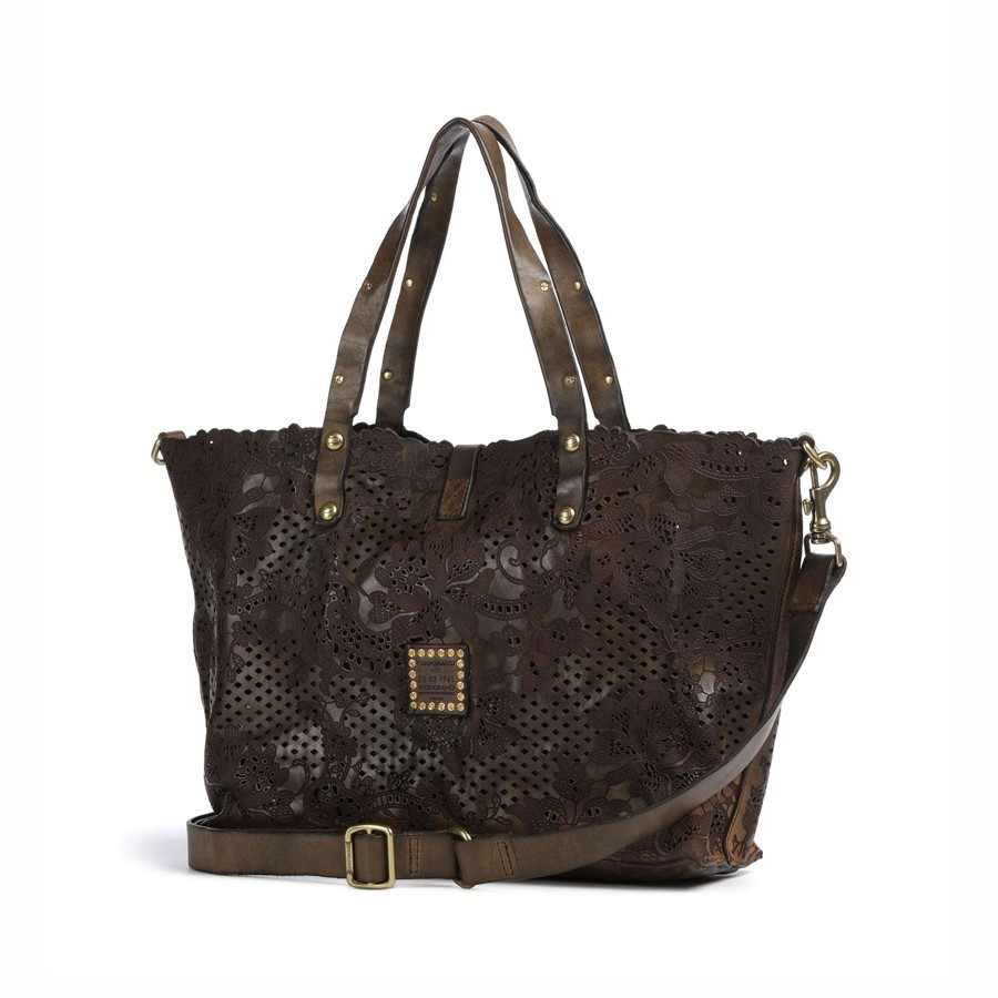 Campomaggi borsa shopping Bella Di Notte Pietrasanta laser verde militare