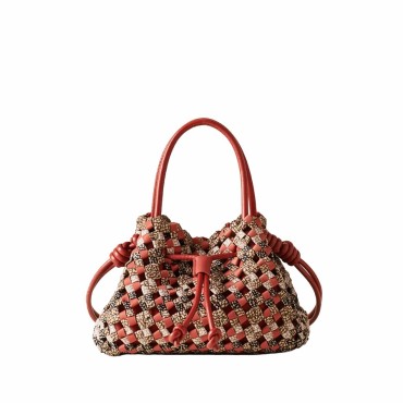 Borbonese mini handbag La Nido recycled fabric Op Multicolor Red papaya
