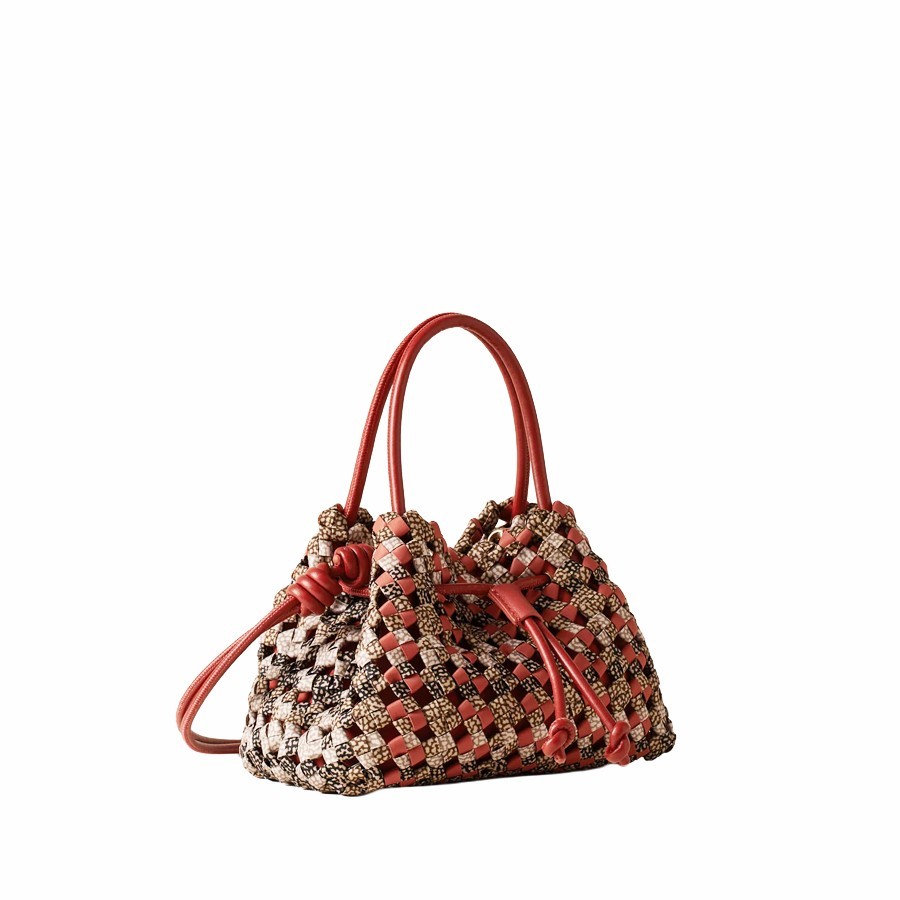 Borbonese mini handbag La Nido recycled fabric Op Multicolor Red papaya