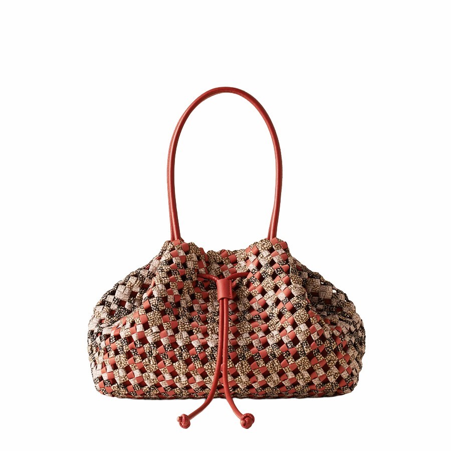 Borbonese medium shopping bag La Nido recycled fabric Op Multicolor Red papaya