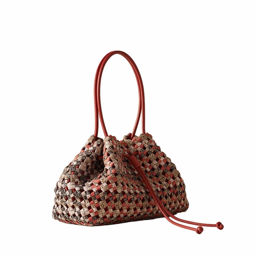 Borbonese medium shopping bag La Nido recycled fabric Op Multicolor Red papaya