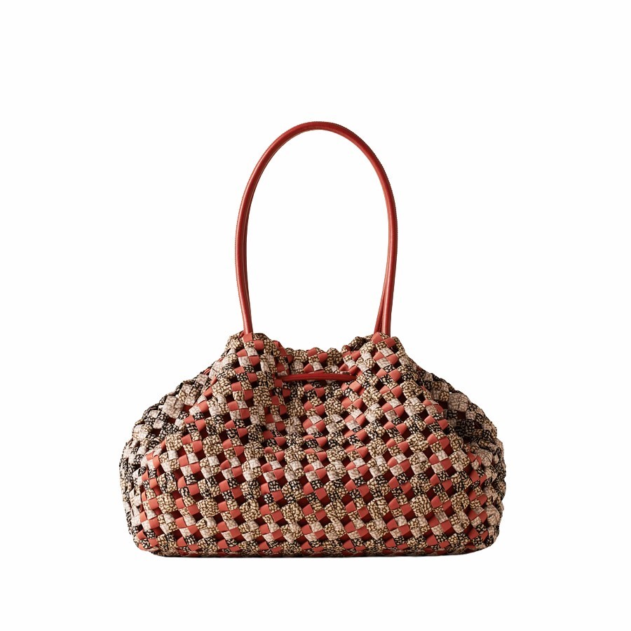 Borbonese borsa  shopping medium  La Nido tessuto riciclato Op Multicolor Red papaya