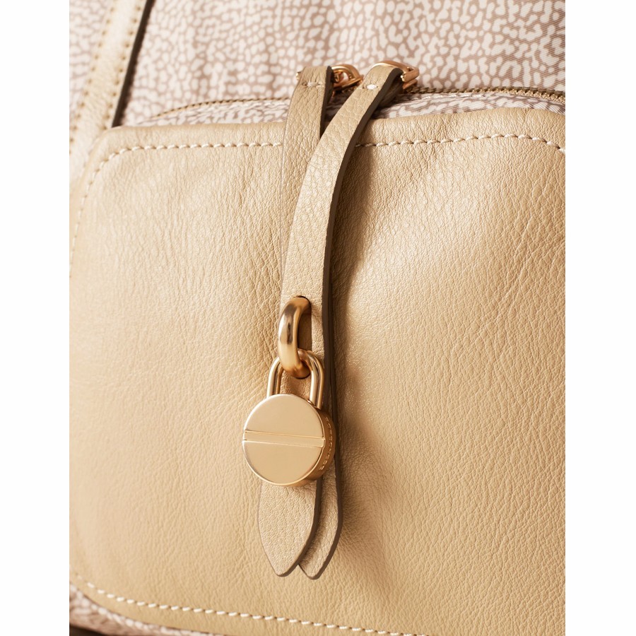 Borbonese medium shopping bag Poche Op fabric and sand leather