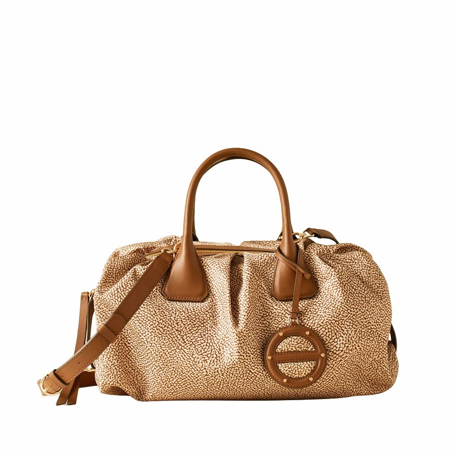 Borbonese borsa bauletto large VIS A VIS tessuto Op beige marrone