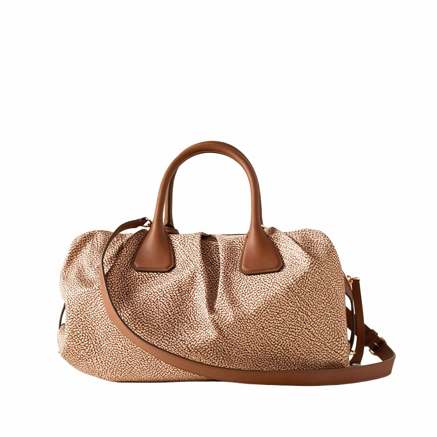 Borbonese borsa bauletto large VIS A VIS tessuto Op beige marrone
