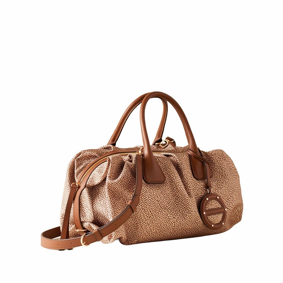 Borbonese borsa bauletto large VIS A VIS tessuto Op beige marrone
