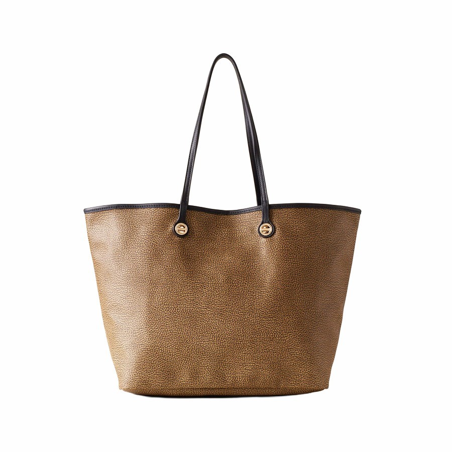 Borbonese borsa shopping large Flight Tela rivestita Op naturale Pelle nero