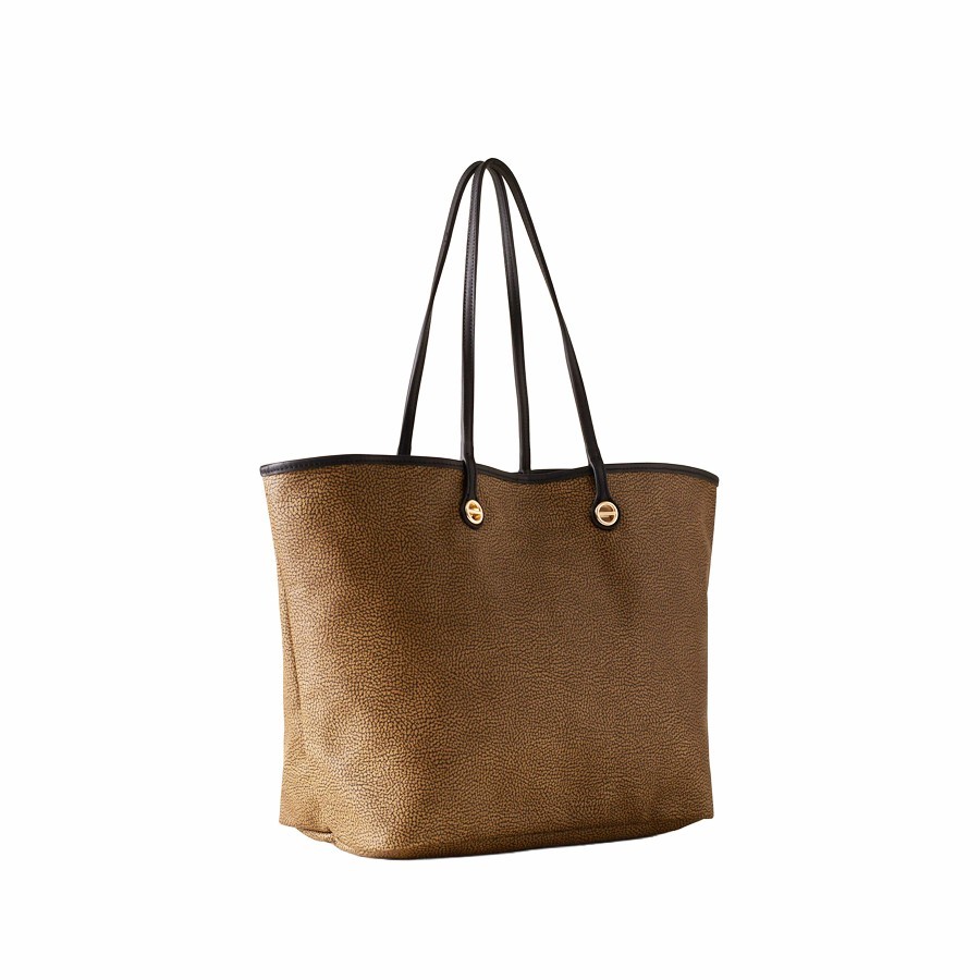 Borbonese shopping bag Large Flight Coated canvas Op natural leather Black