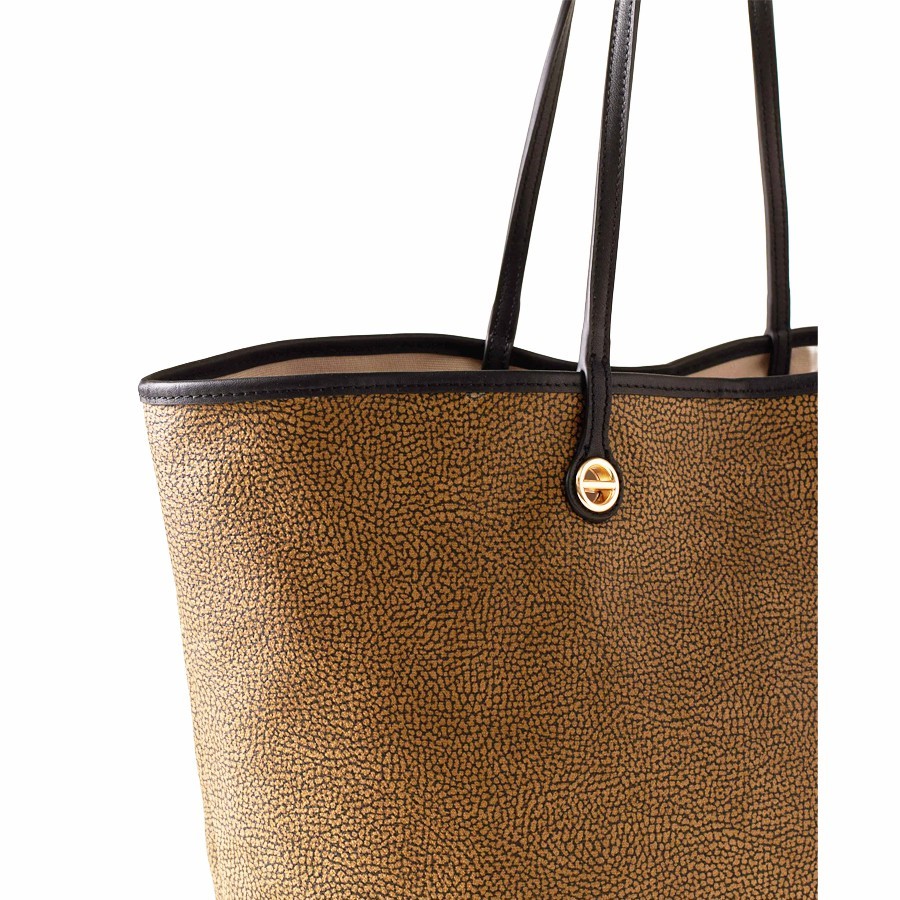 Borbonese shopping bag Large Flight Coated canvas Op natural leather Black