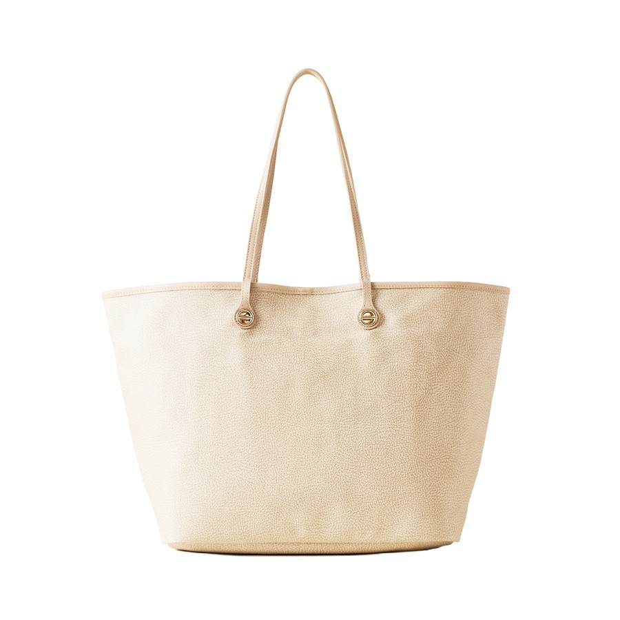 Borbonese borsa shopping large Flight Tela rivestita Op sabbia