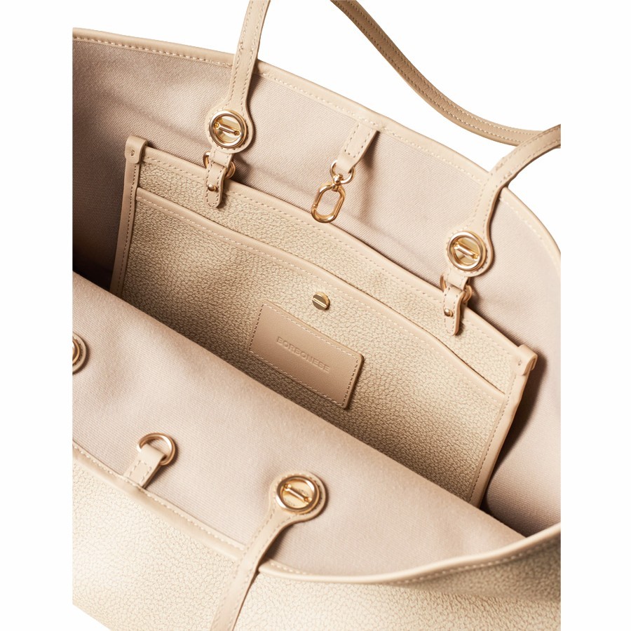 Borbonese borsa shopping large Flight Tela rivestita Op sabbia