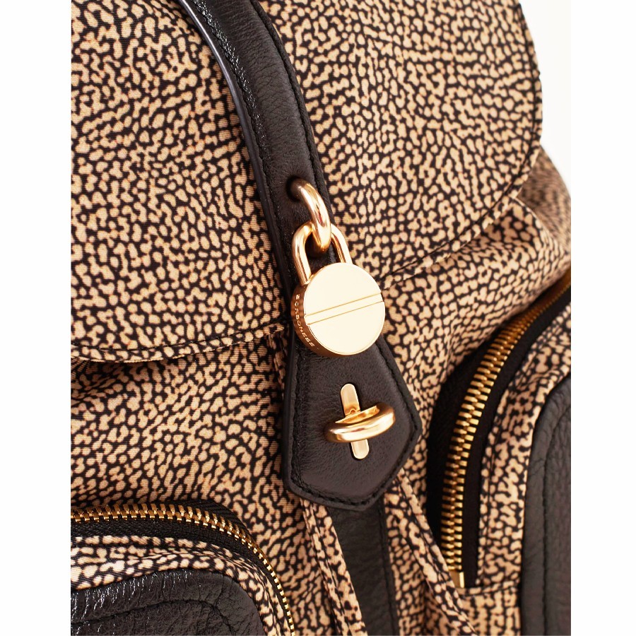 Borbonese zaino medium Poche tessuto Op naturale Pelle nero