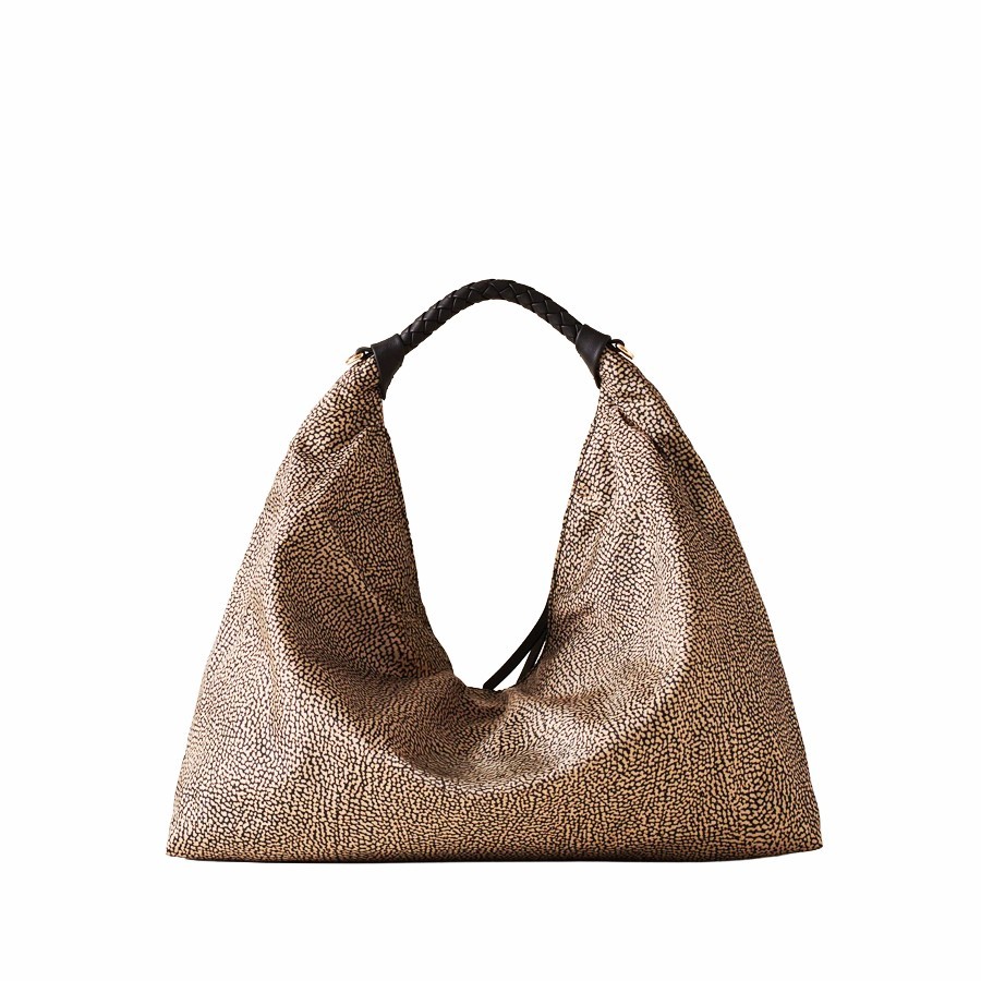Borbonese borsa Hobo madium Plie Tessuto Op Opnaturale nero
