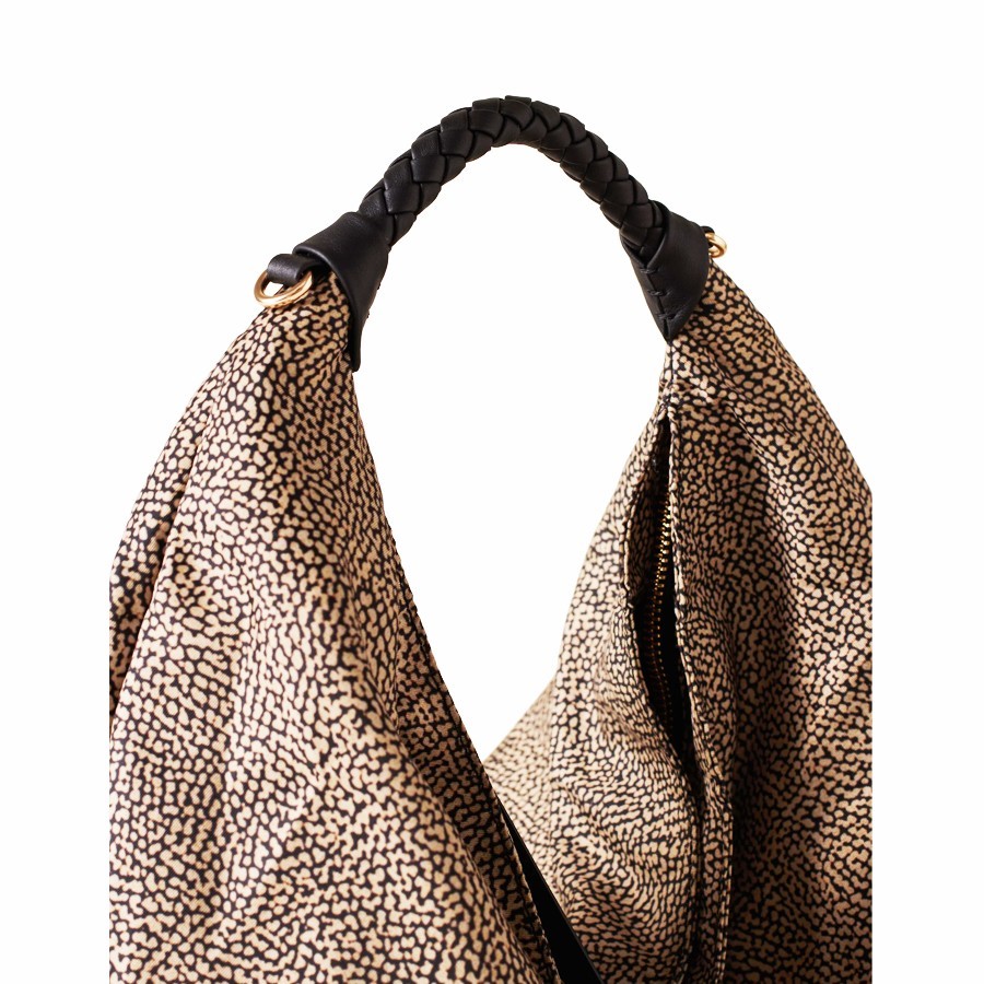 Borbonese Hobo bag medium Pile Fabric Op Op Natural black