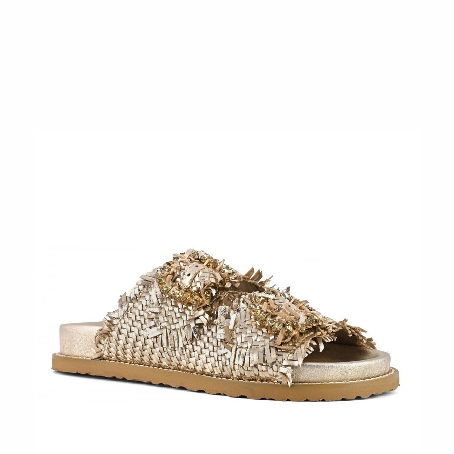Coral Blue birkenstock slidedoppia fascia gioiello gold