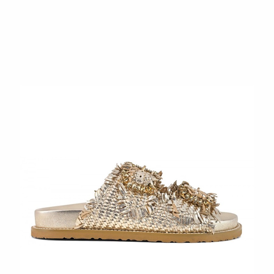 Coral Blue birkenstock slidedoppia fascia gioiello gold