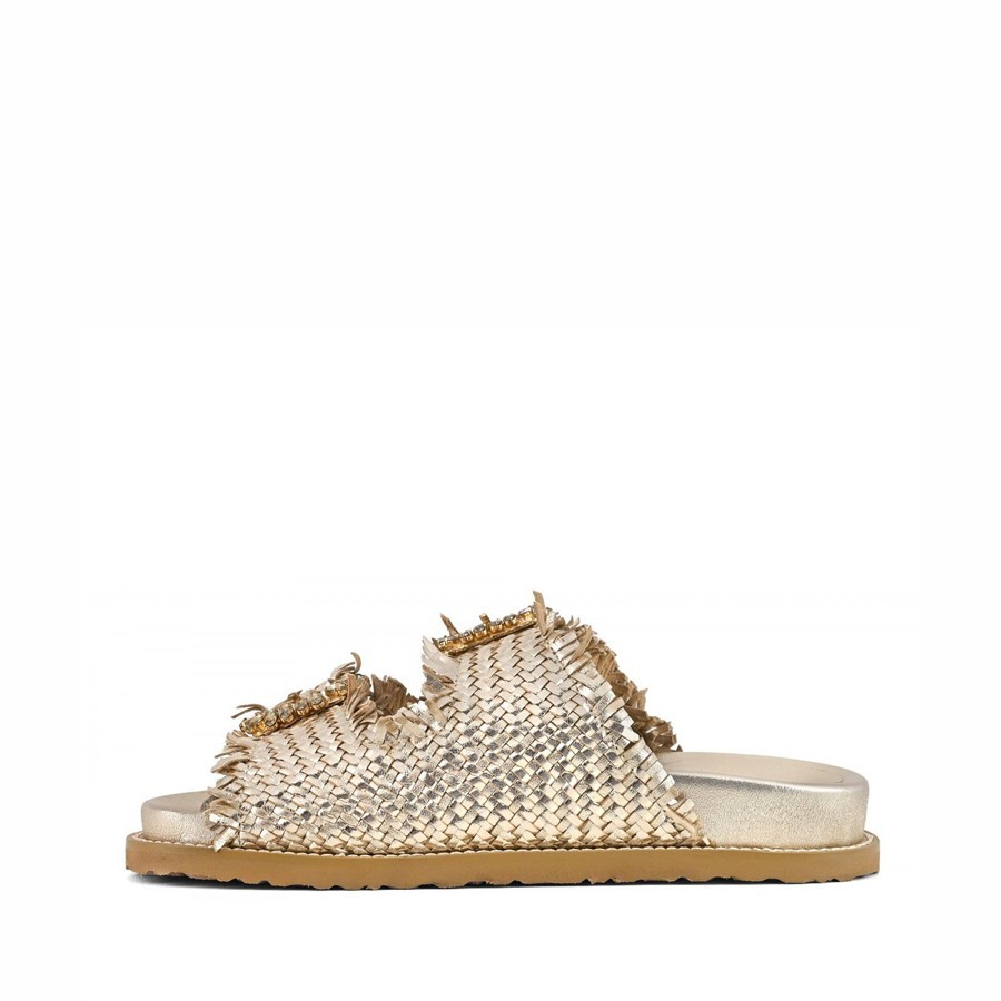 Coral Blue birkenstock slidedoppia fascia gioiello gold