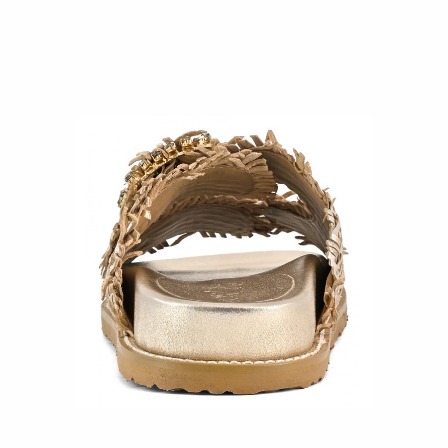 Coral Blue Birkenstock Slide Double Band Jewel Gold