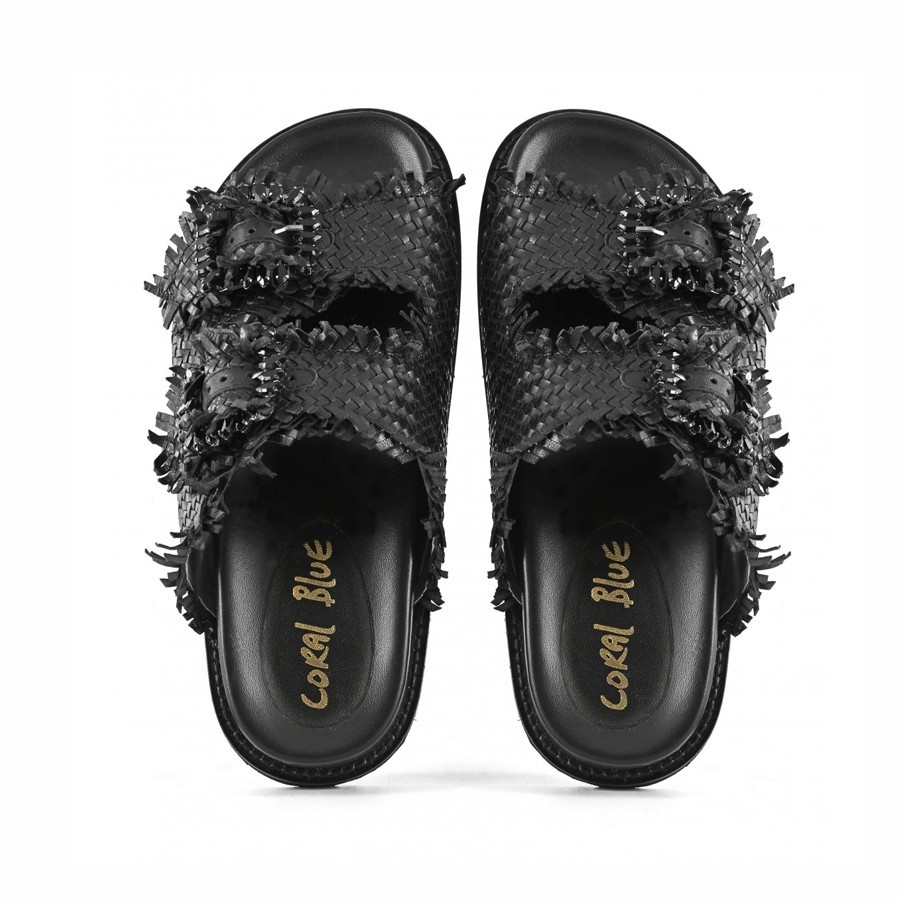 Coral Blue birkenstock slidedoppia fascia gioiello black