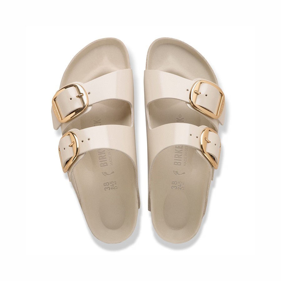 Birkenstock sandalo donna Arizona Big Buckle naturale vernice High-Shine Oyster