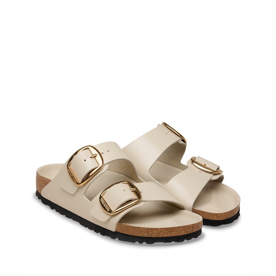 Birkenstock sandalo donna Arizona Big Buckle naturale vernice High-Shine Oyster