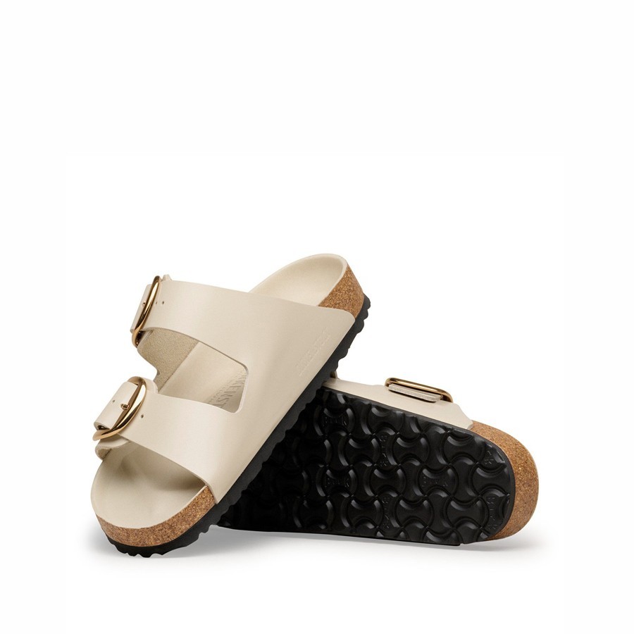 Birkenstock sandalo donna Arizona Big Buckle naturale vernice High-Shine Oyster
