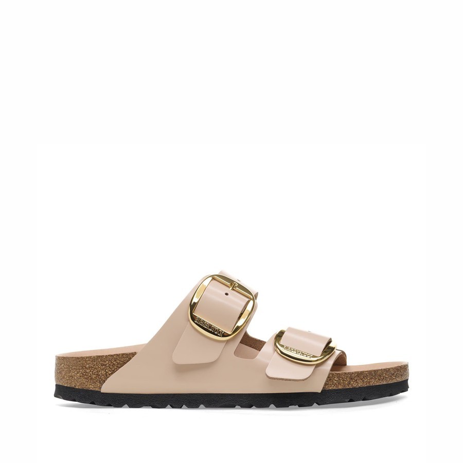 Birkenstock sandalo donna Arizona Big Buckle naturale vernice High-Shine New Beige