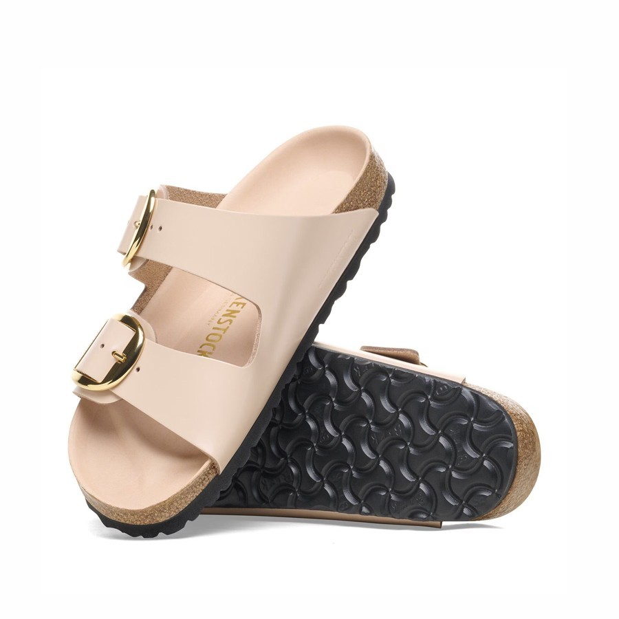 Birkenstock sandalo donna Arizona Big Buckle naturale vernice High-Shine New Beige