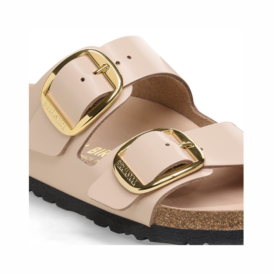 Birkenstock sandalo donna Arizona Big Buckle naturale vernice High-Shine New Beige