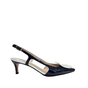 Roberto Festa Slingback KIMERA in blue patent leather with square accessory