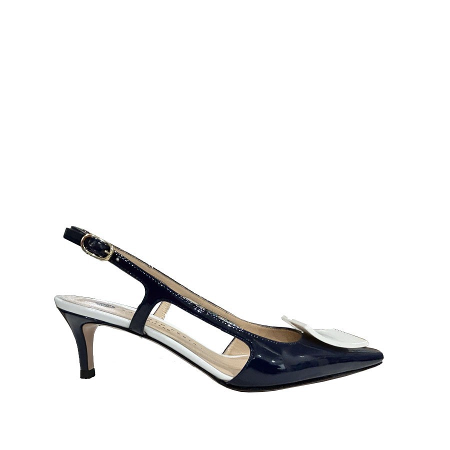 Roberto Festa Slingback KIMERA  in vernice blu con accessorio quadrato