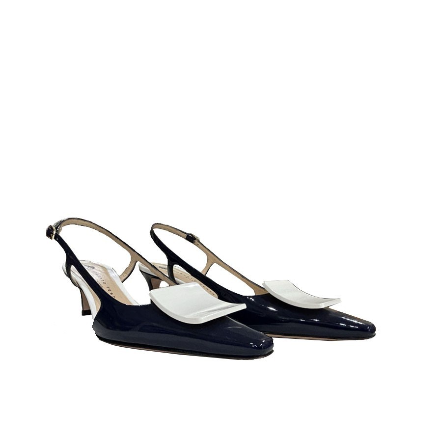 Roberto Festa Slingback KIMERA  in vernice blu con accessorio quadrato