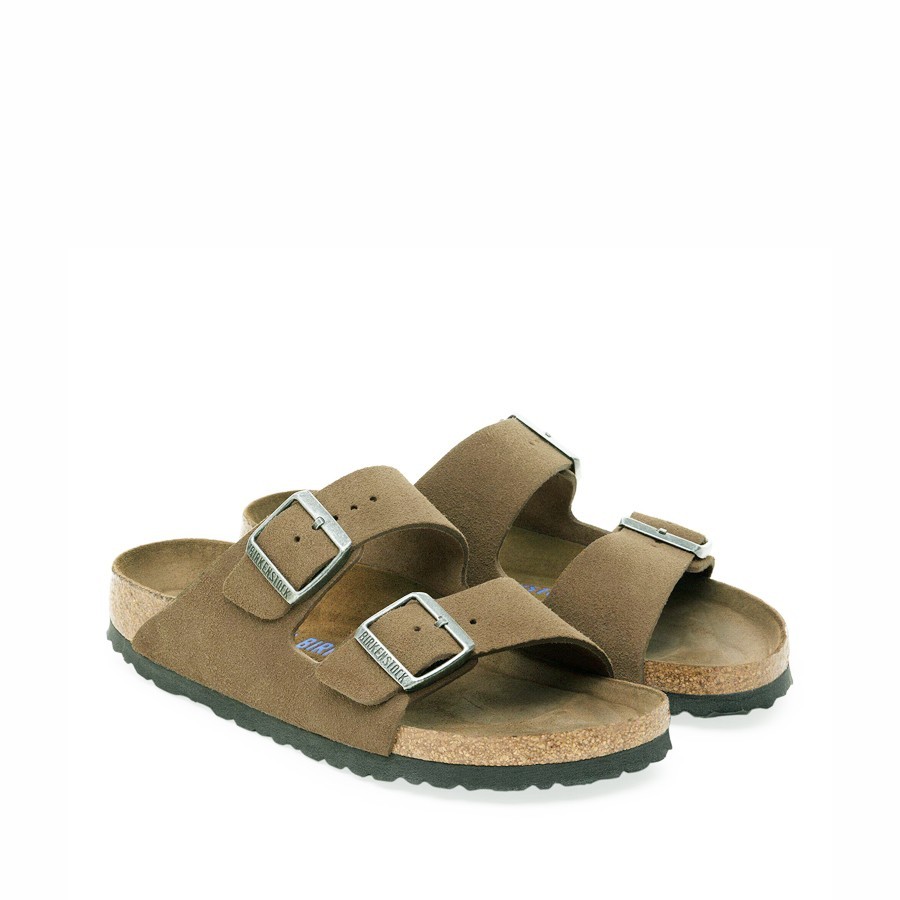 Birkenstock Arizona women's sandal with soft footbed, suede leather, dark tea tonal