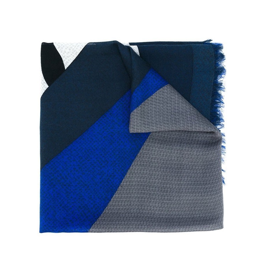 Fendi kefhia Sciarpa uomo 'Bag Bugs' misto seta lana blu grigio FXS2966X7
