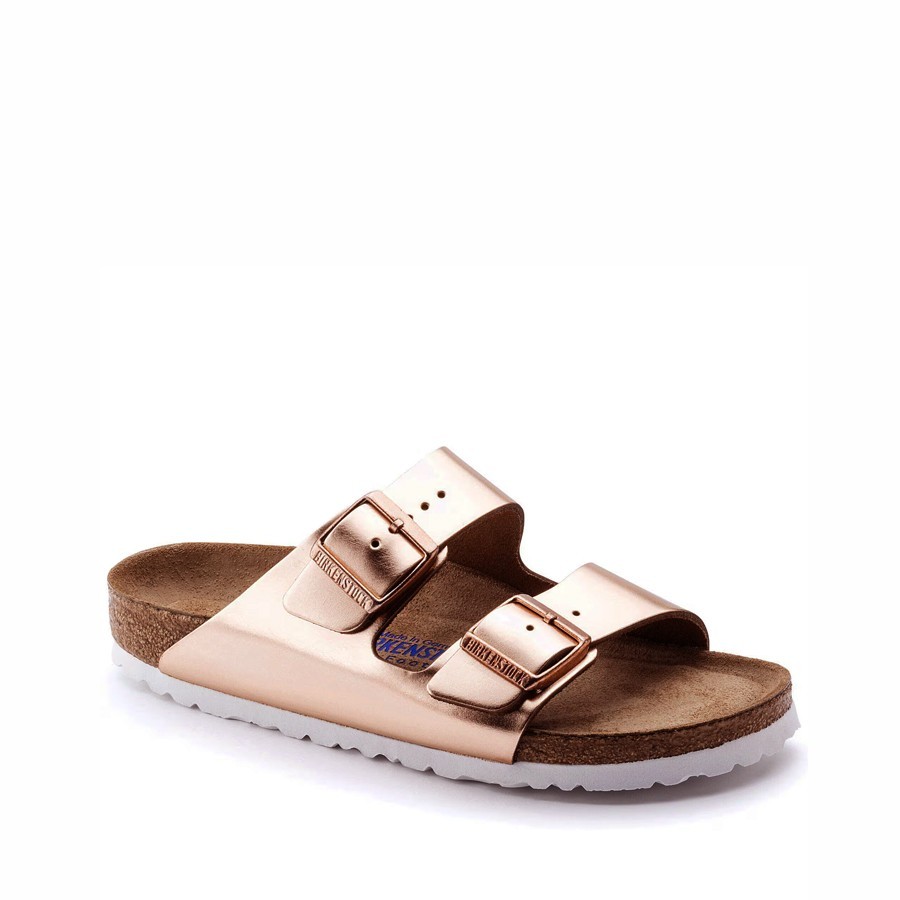 Birkenstock Arizona women's sandal with soft footbed, natural leather, metallic copper