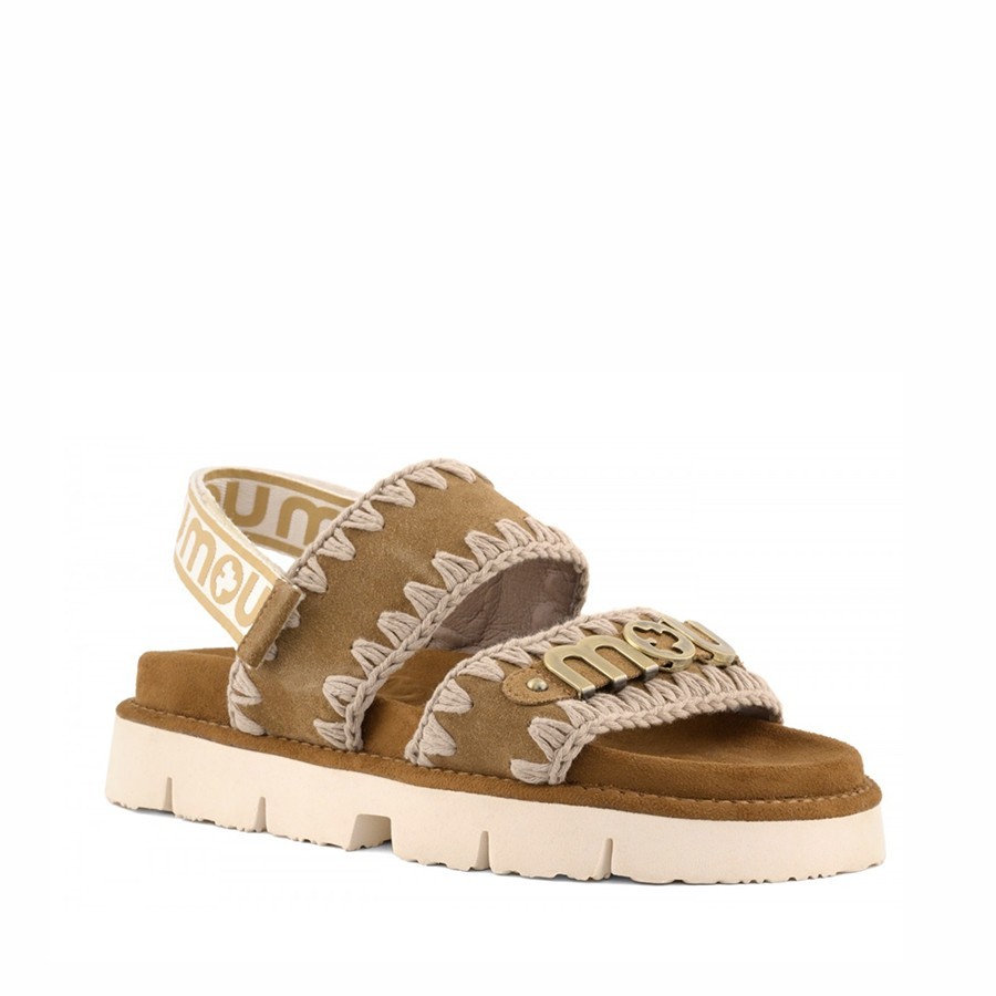 Mou  Bio sandal back strape Cognac Antique Gold Buckle