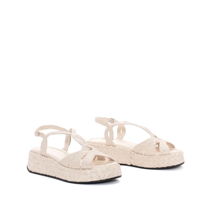 PONS QUINTANA sandalo MAUI in pelle intrecciata panna