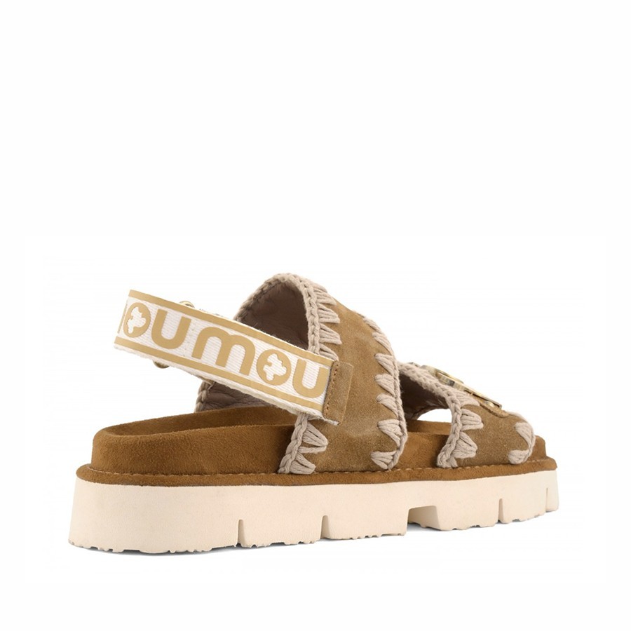Mou  Bio sandal back strape Cognac Antique Gold Buckle
