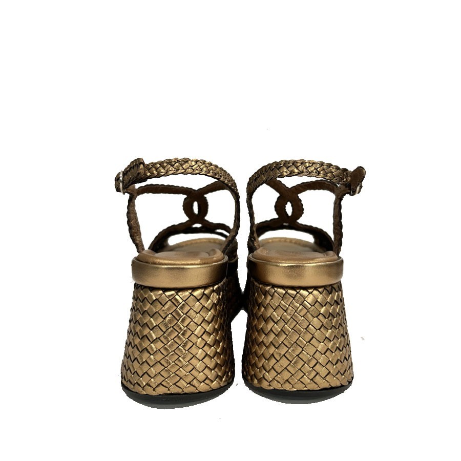 PONS QUINTANA sandalo LILLE in pelle intrecciata bronzo metal