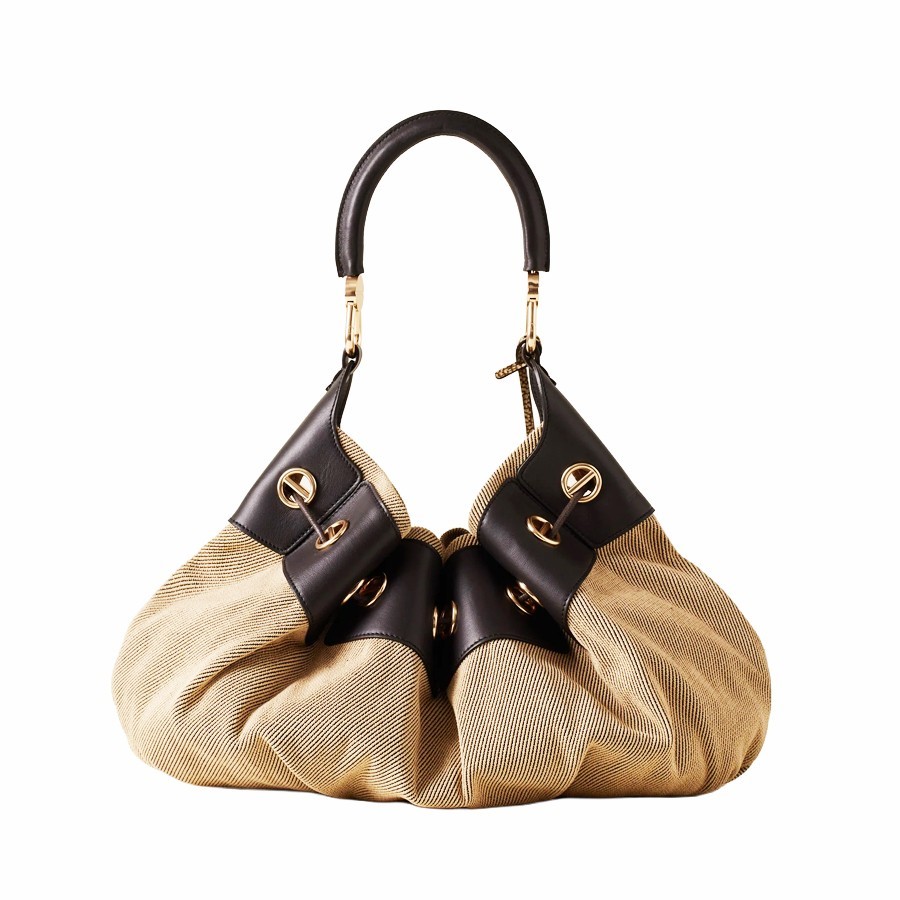 Borbonese borsa Hobo Large Collier cotone Naturale Ebano