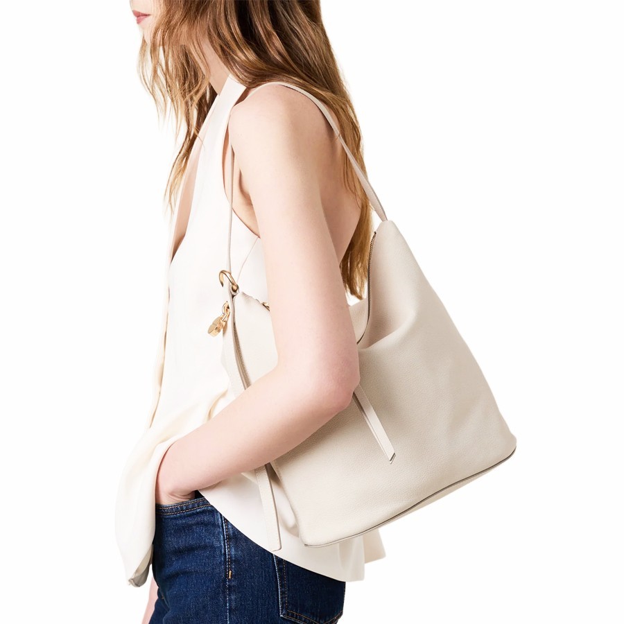 Borbonese borsa secchiello medium Prive Pelle wihte cotton