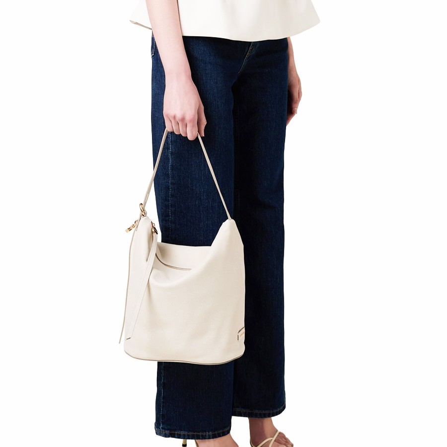 Borbonese medium bucket bag Prive Leather white cotton